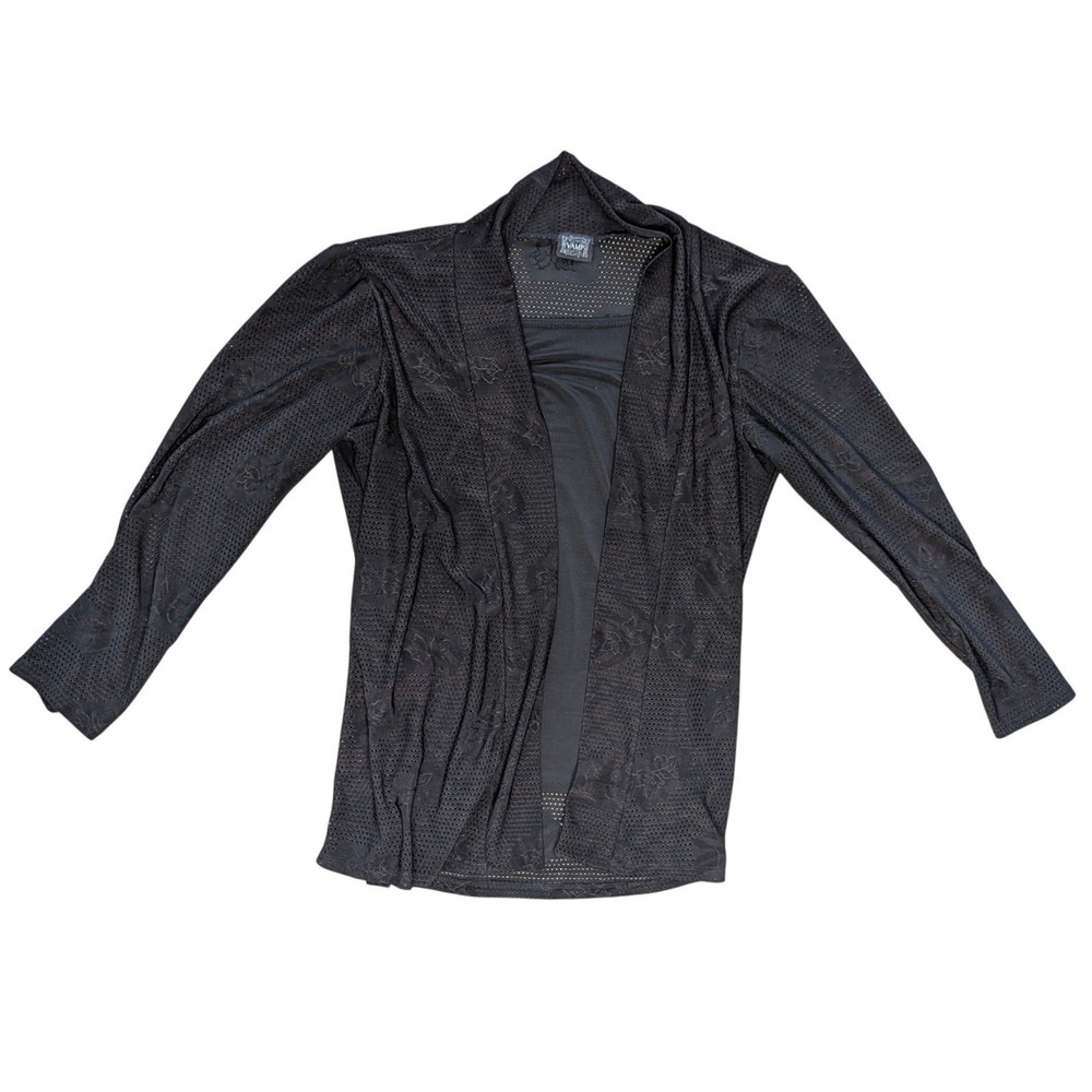 Vintage Vamp Black XL Blouse with attached Cardigan Stretch Floral Mesh Sheer
